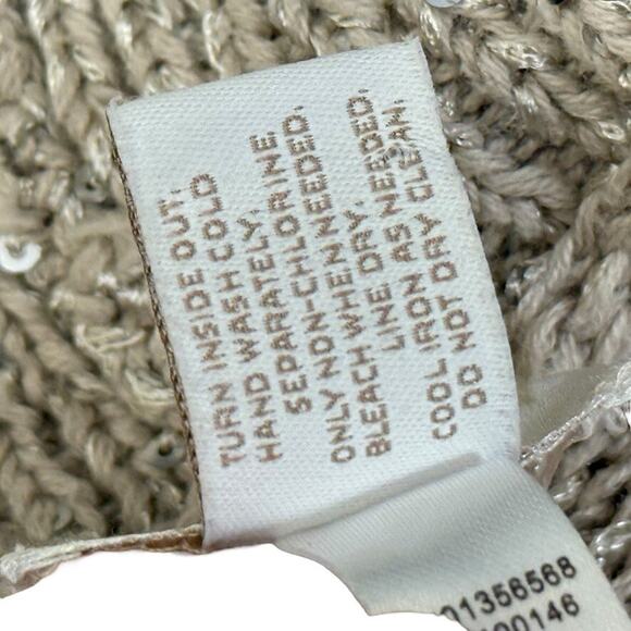 Chicos Womens Beige Sequin Silver Gold Open Cardigan Cotton Blend Sweater 2/ L - Picture 15 of 16